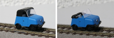 Kres 99077 - H0 - Schienentrabi mit Anhänger, blau - Bausatz